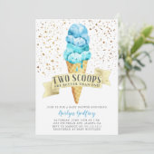 Invitation Deux Scoops Twin Boys Ice Cream Baby shower (Debout devant)