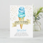 Invitation Deux Scoops Twin Boys Ice Cream fête d'anniversair (Debout devant)