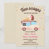 Invitation Deux Scoops valent mieux qu'une fête d'anniversair (Devant / Derrière)