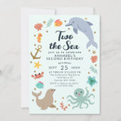 Invitation Deux Sea Ocean Animals Enfants Deuxième anniversai (Devant)