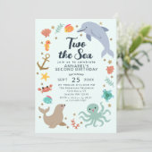 Invitation Deux Sea Ocean Animals Enfants Deuxième anniversai (Debout devant)