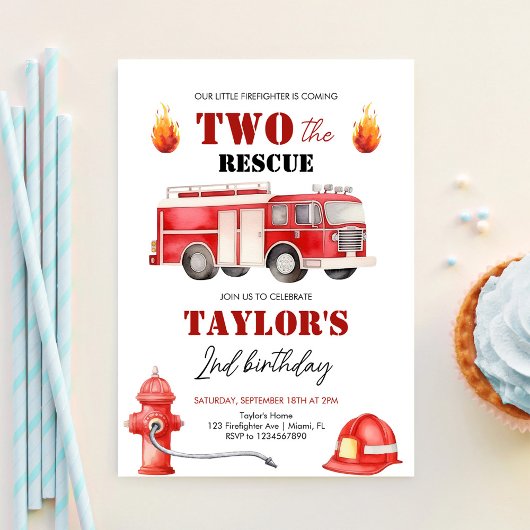 Invitation DEUX Secourt Firetruck Boys 2e anniversaire