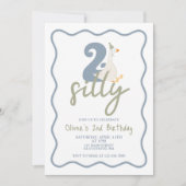 Invitation DEUX Silly Goose bleu et vert 2e Anniversaire (Devant)