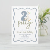 Invitation DEUX Silly Goose bleu et vert 2e Anniversaire (Debout devant)