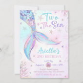 Invitation DEUX Sirène de mer Deuxième 2e Sirène Anniversaire (Devant)