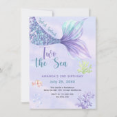 Invitation Deux sirènes de mer rose pourpre 2e anniversaire (Devant)
