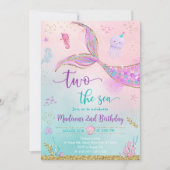 Invitation Deux sirènes de mer rose pourpre 2e anniversaire (Devant)