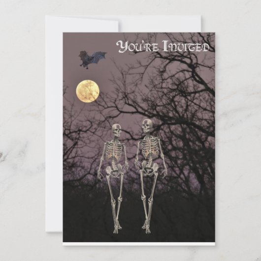 Invitation Deux Skeletons Marchent À Travers La Forêt Hantée (Devant)