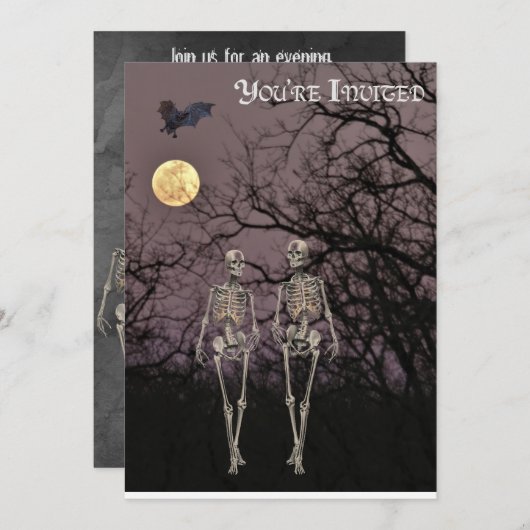 Invitation Deux Skeletons Marchent À Travers La Forêt Hantée (Devant / Derrière)