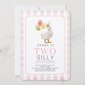 Invitation Deux sots oie rose En vichy fille 2e anniversaire (Devant)