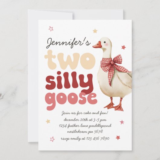 Invitation Deux sots oies Noël Bow 2e anniversaire (Devant)