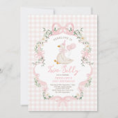Invitation Deux sottes oie rose Bow Girl 2e anniversaire (Devant)