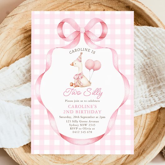 Invitation Deux sottes oie rose Bow Girl 2e anniversaire