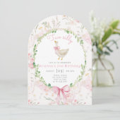 Invitation Deux sottises oie Blush Bow Girl 2e anniversaire (Debout devant)