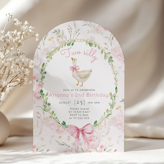 Invitation Deux sottises oie Blush Bow Girl 2e anniversaire