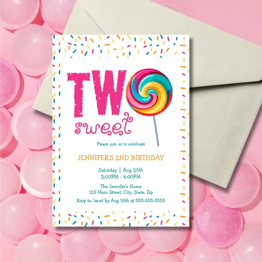 Invitation Deux sucré Lollipop Candy 2e anniversaire