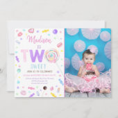 Invitation DEUX sucré Lollipop Candy Deuxième anniversaire (Devant)