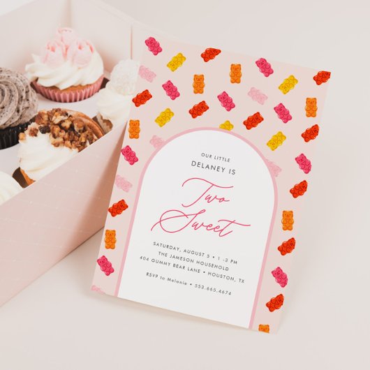 Invitation Deux sucreries Gummy Bear Girls 2e anniversaire