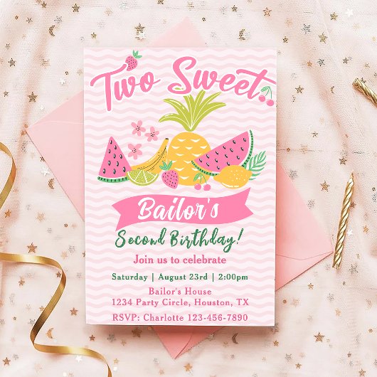Invitation Deux Sucrés | Anniversaire Fête de Fruits