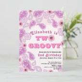 Invitation Deux Super 2e anniversaire Paisley rose et Fleurs (Debout devant)