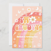 Invitation Deux Super 2e anniversaire Peace Love Party Rainbo (Devant)