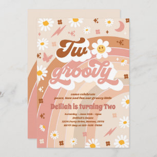 Invitation Deux Super 2e anniversaire Peace Love Party Rainbo