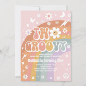 Invitation Deux Super 2e anniversaire Peace Love Party Rainbo (Devant)