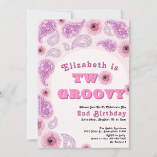 Invitation Deux Super 2e anniversaire Pink Paisley Flower Pow