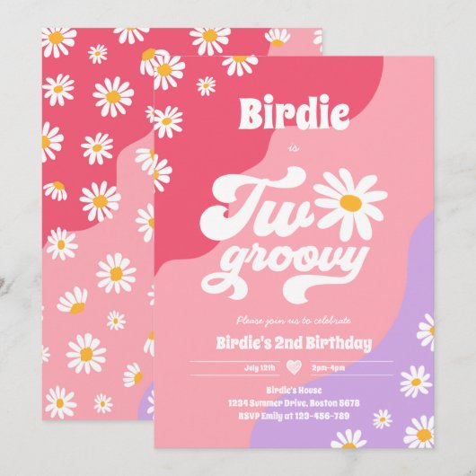 Invitation Deux Super 2ème anniversaire de fête Boho Retro Da (Devant / Derrière)