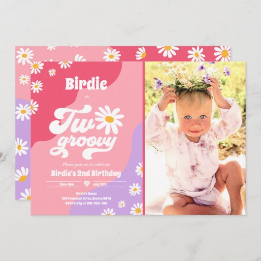 Invitation Deux Super 2ème anniversaire de fête Boho Retro Da (Devant / Derrière)