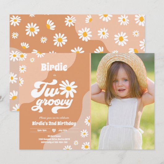 Invitation Deux Super 2ème anniversaire de fête Boho Retro Da (Devant / Derrière)