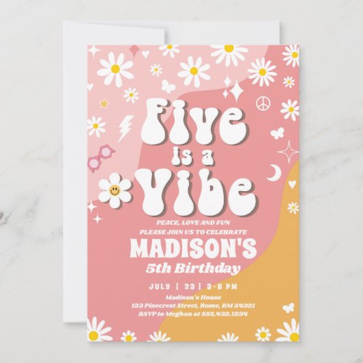 Invitation Deux Super 5e anniversaire Rainbow Peace Love Part (Devant)