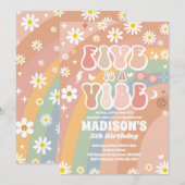 Invitation Deux Super 5e anniversaire Rainbow Peace Love Part (Devant / Derrière)