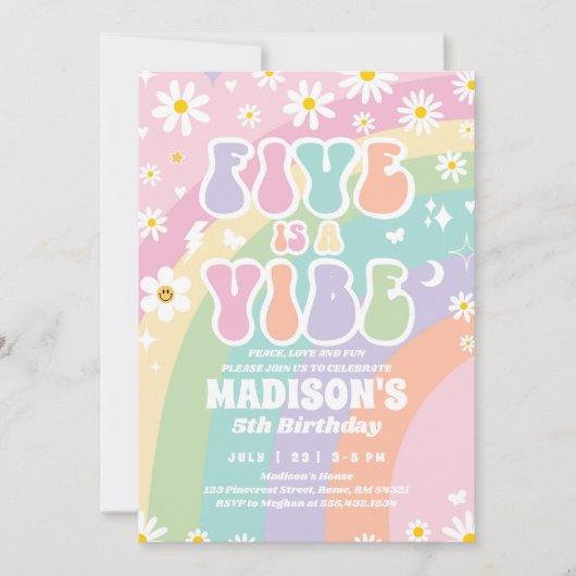 Invitation Deux Super 5e anniversaire Rainbow Peace Love Part (Devant)