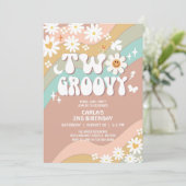 Invitation Deux Super Beige Green Daisy Hippie 2e anniversair (Debout devant)