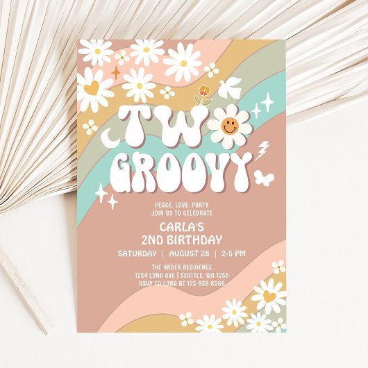 Invitation Deux Super Beige Green Daisy Hippie 2e anniversair