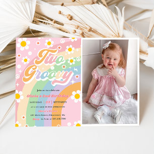 Invitation Deux Super Daisy Rainbow 2e fête d'anniversaire Ph