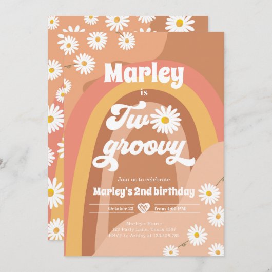 Invitation Deux Super deuxième anniversaire 2e Retro Boho Dai (Devant / Derrière)