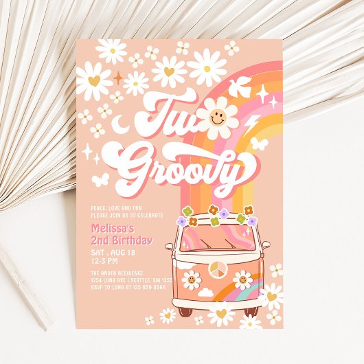 Invitation DEUX Super fille rose Peach Van Daisy 2e anniversa