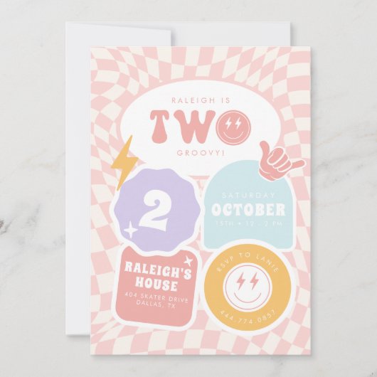 Invitation Deux Super | Filles 2e Patinage Retro Anniversaire (Devant)