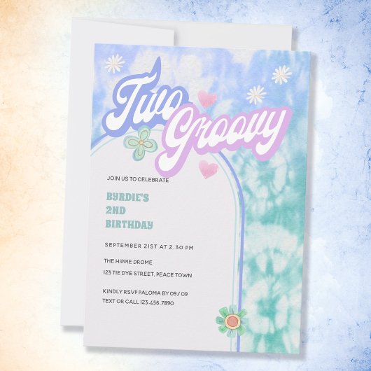 Invitation Deux Super Pastel Tie Dye 2e fête d'anniversaire