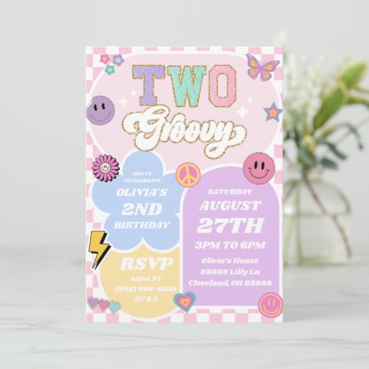 Invitation Deux Super Preppy Varsity Patch 2e fête d'annivers (Debout devant)