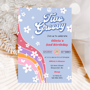 Invitation Deux Super Rainbow Floral 2e fête d'anniversaire