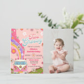 Invitation Deux Super Rainbow Floral 2e fête d'anniversaire P (Debout devant)