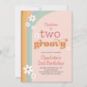 Invitation Deux Super Retro Daisies Fille 2e anniversaire (Devant)