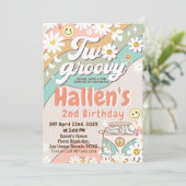 Invitation Deux Super Retro Daisy Rainbow 2e anniversaire (Debout devant)