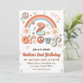 Invitation Deux Super Retro Daisy Rainbow 2e anniversaire (Debout devant)