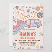 Invitation Deux Super Retro Daisy Rainbow 2e anniversaire (Devant)