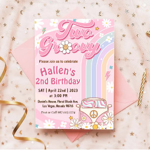 Invitation Deux Super Retro Daisy Rainbow 2e anniversaire