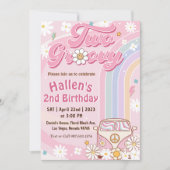 Invitation Deux Super Retro Daisy Rainbow 2e anniversaire (Devant)
